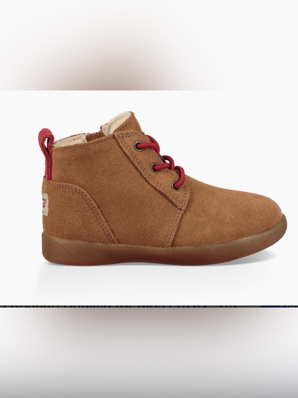 UGG Kids Tan Suede Ankle Boots with Red Laces